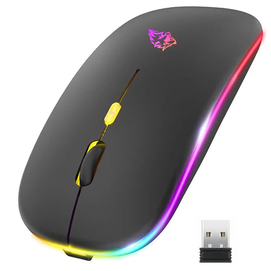 Wireless Mouse Bluetooth and 2.4GHz Dual Modes Rechargeable RGB Ergonomic Silent Click