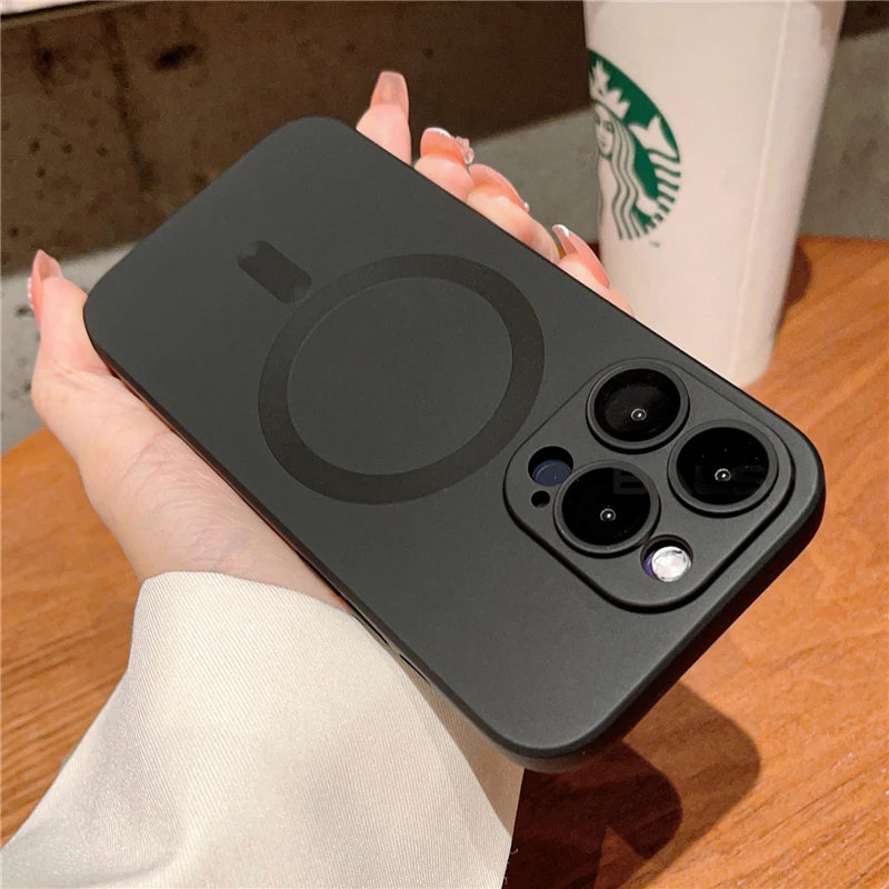 Luxury Case For Magsafe Wireless Charging For iPhone Magnetic Lens Protector Matte Cover