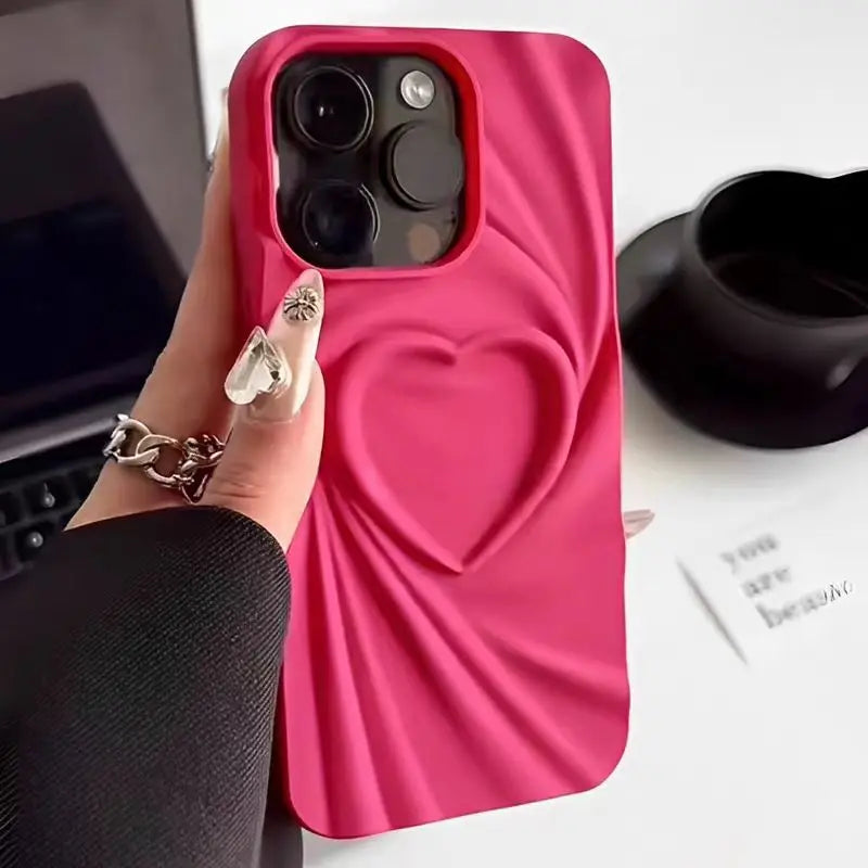 3D Love Heart Phone Case For iPhone Soft Matte Silicone Full Cover