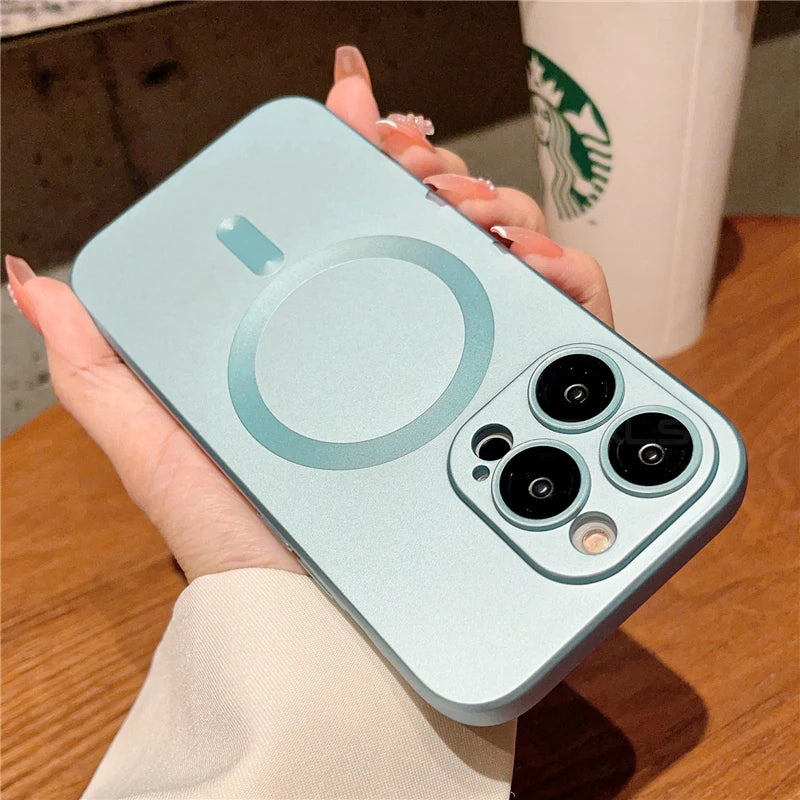 Luxury Case For Magsafe Wireless Charging For iPhone Magnetic Lens Protector Matte Cover