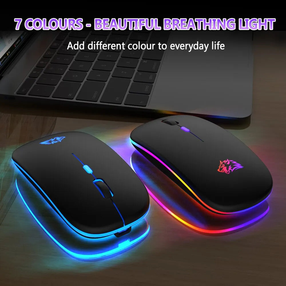 Wireless Mouse Bluetooth and 2.4GHz Dual Modes Rechargeable RGB Ergonomic Silent Click