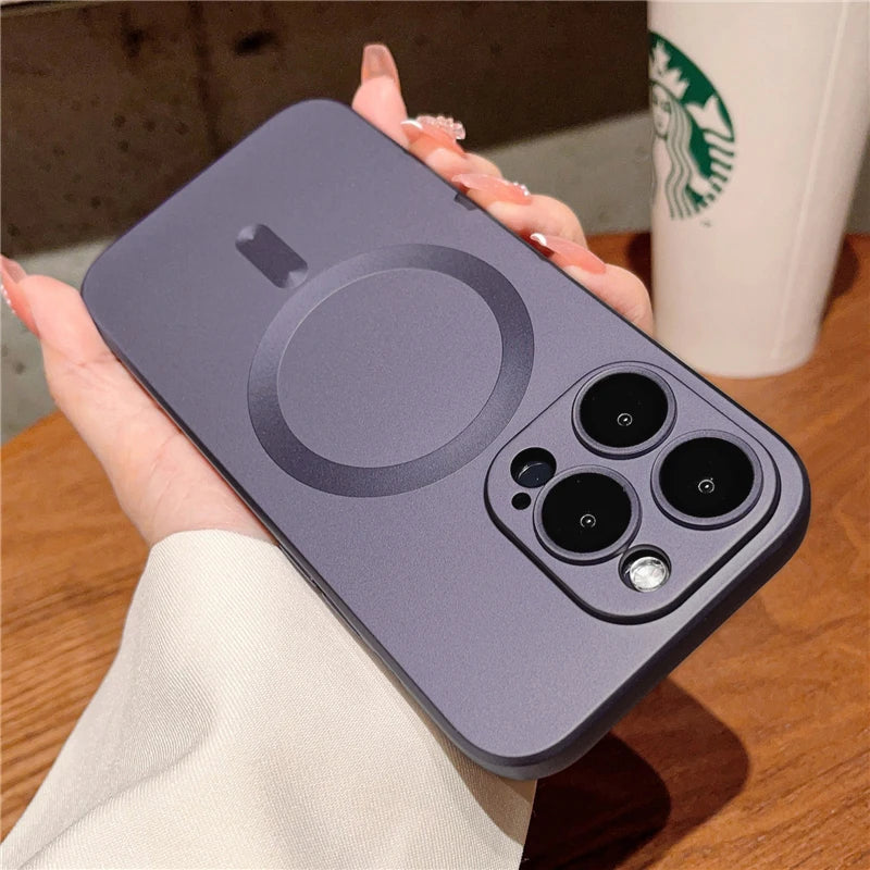 Luxury Case For Magsafe Wireless Charging For iPhone Magnetic Lens Protector Matte Cover