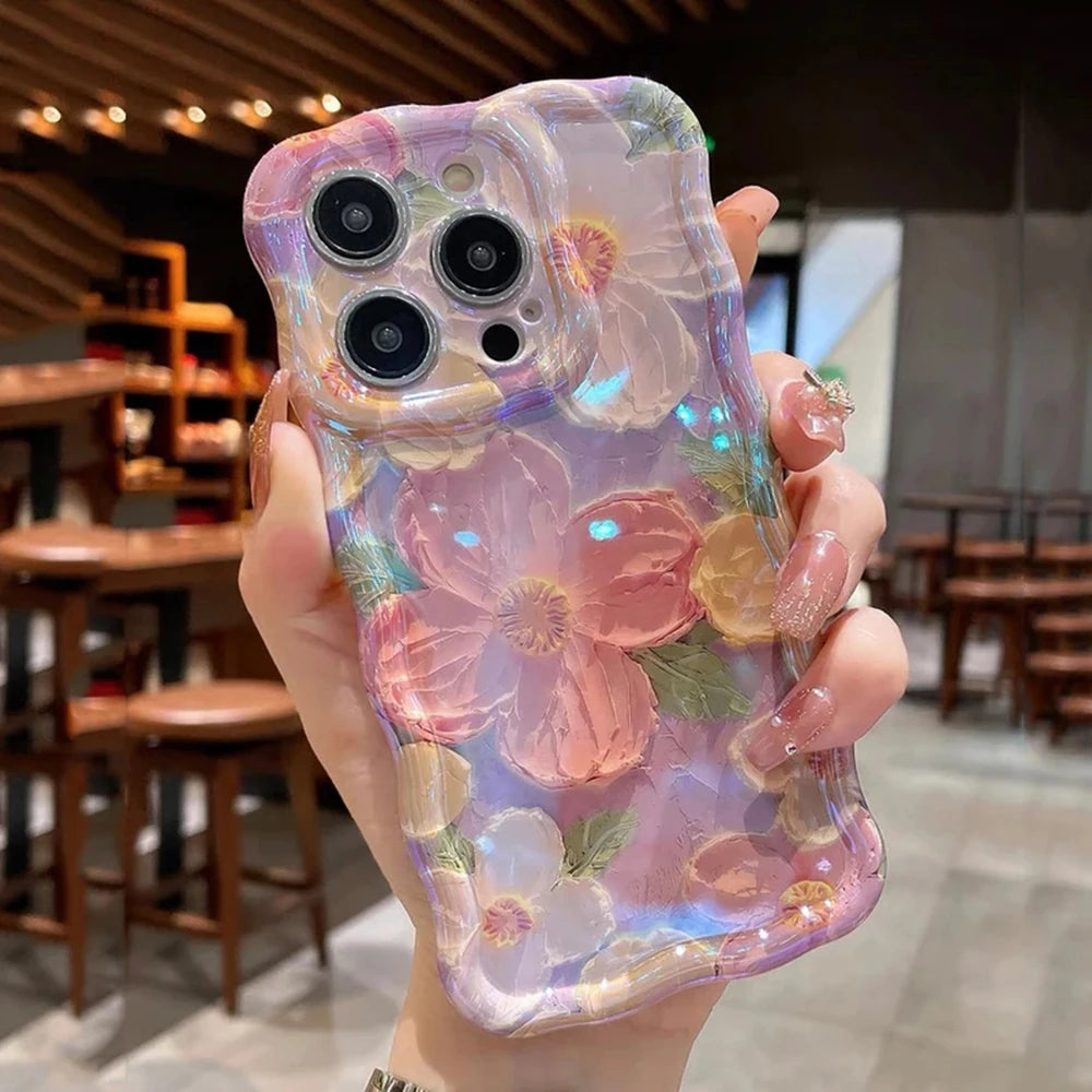 Retro Oil Painting Phone Case For iPhone Flower Print Shockproof Silicone Cover