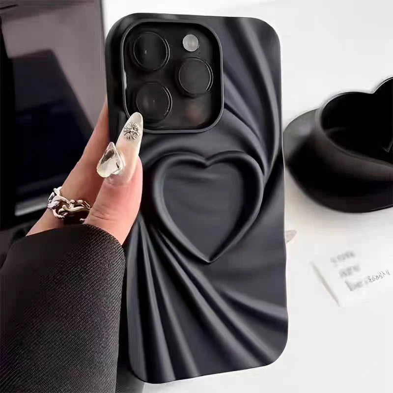 3D Love Heart Phone Case For iPhone Soft Matte Silicone Full Cover