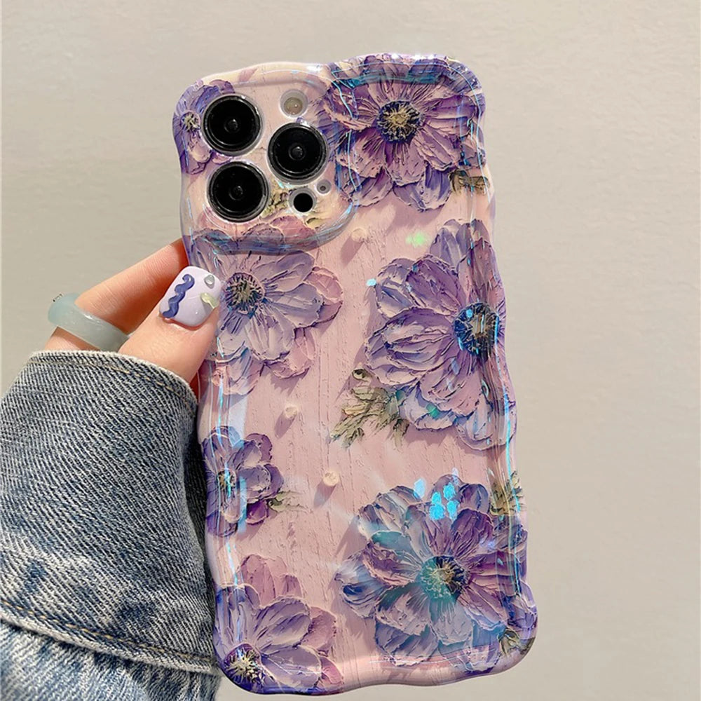 Retro Oil Painting Phone Case For iPhone Flower Print Shockproof Silicone Cover