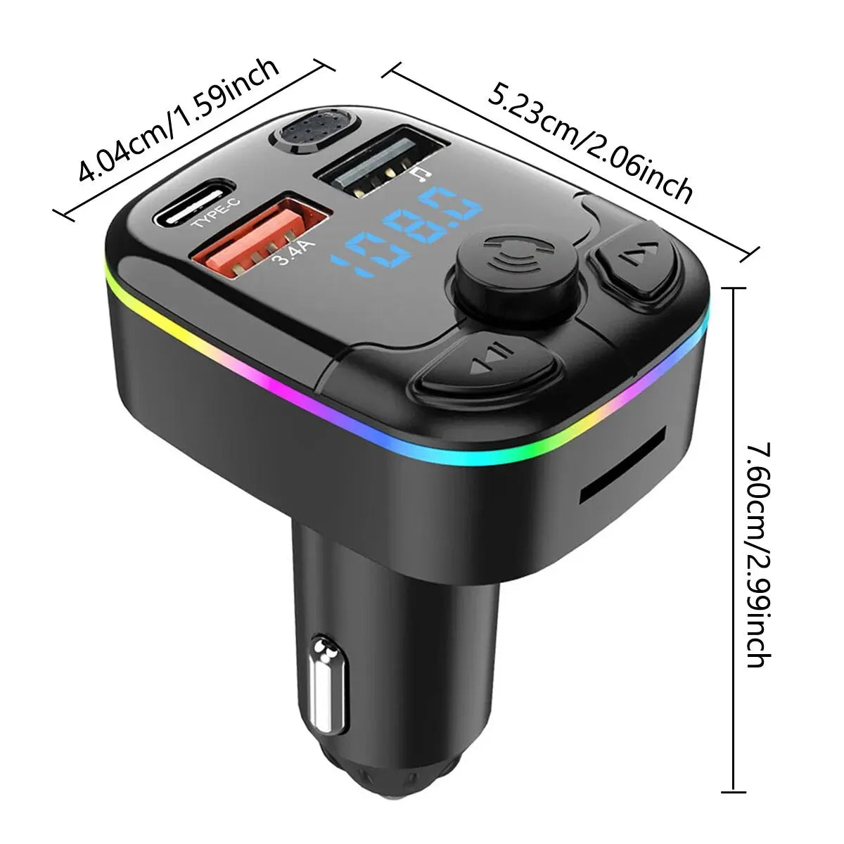 Wireless FM Transmitter MP3 Player Dual USB Type C Car Charger Handsfree