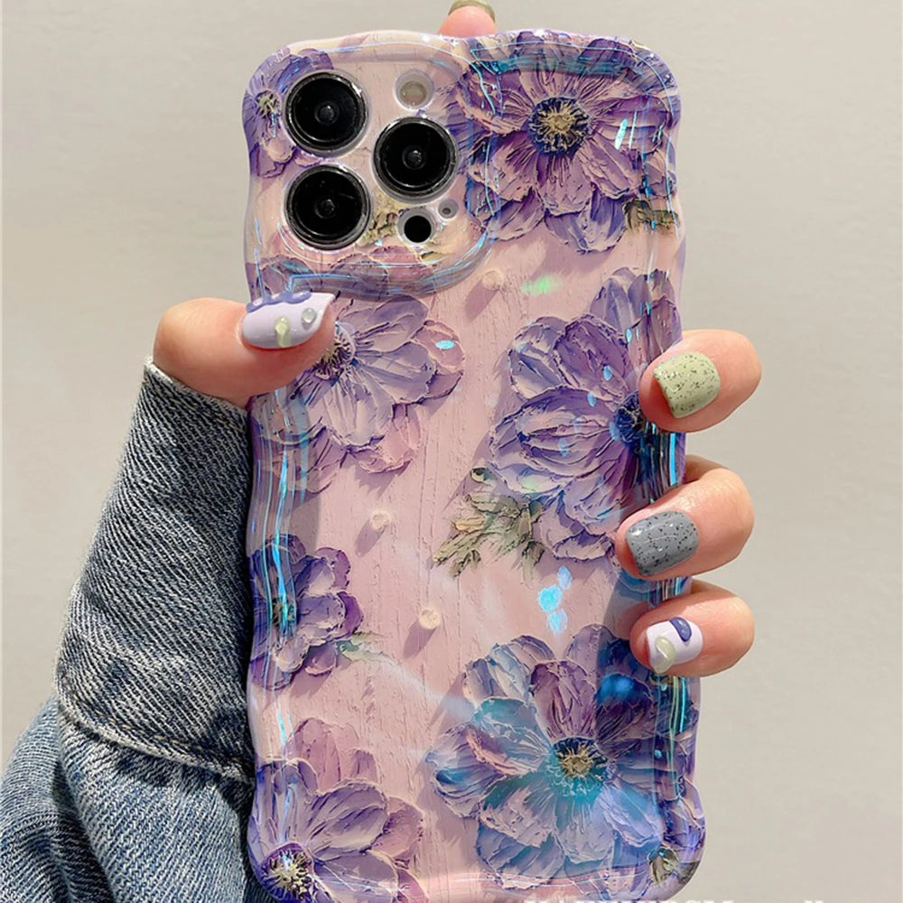 Retro Oil Painting Phone Case For iPhone Flower Print Shockproof Silicone Cover