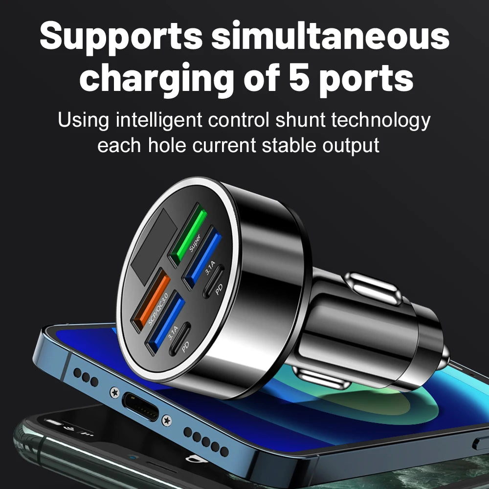 100W 6 Ports Car Charger Fast Charging PD QC3.0 USB C Car Phone Charger Type C Adapter in Car