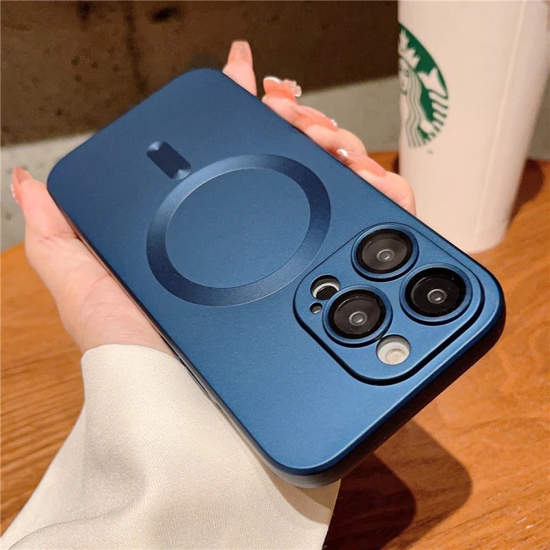 Luxury Case For Magsafe Wireless Charging For iPhone Magnetic Lens Protector Matte Cover