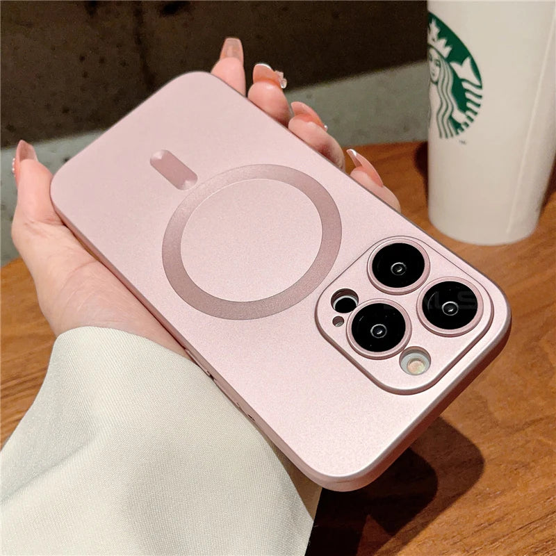 Luxury Case For Magsafe Wireless Charging For iPhone Magnetic Lens Protector Matte Cover