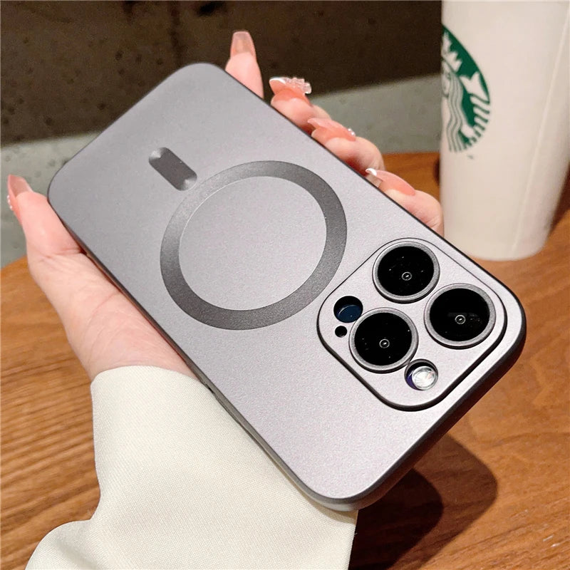 Luxury Case For Magsafe Wireless Charging For iPhone Magnetic Lens Protector Matte Cover