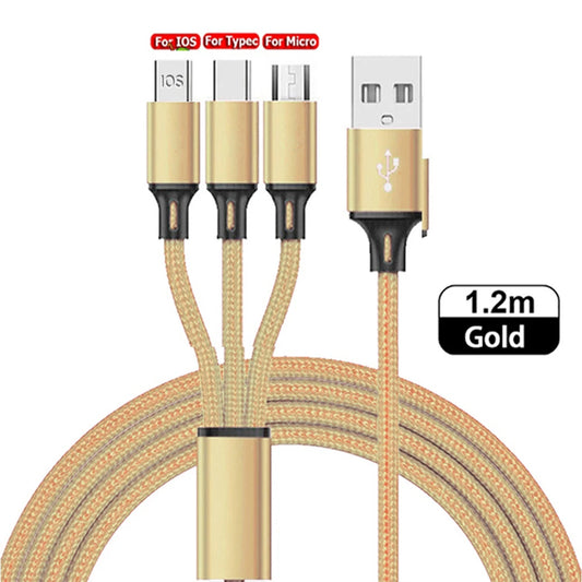 3 In 1 Micro USB Type C Fast Charging Cable 3A Quick Charge