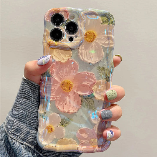 Retro Oil Painting Phone Case For iPhone Flower Print Shockproof Silicone Cover