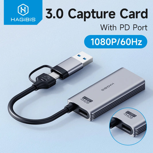 USB 3.0 Video Capture Card With 100W PD For HDMI to USB/Type-C Gaming Live Streaming Video Recorder