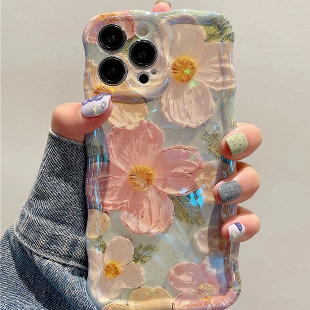 Retro Oil Painting Phone Case For iPhone Flower Print Shockproof Silicone Cover